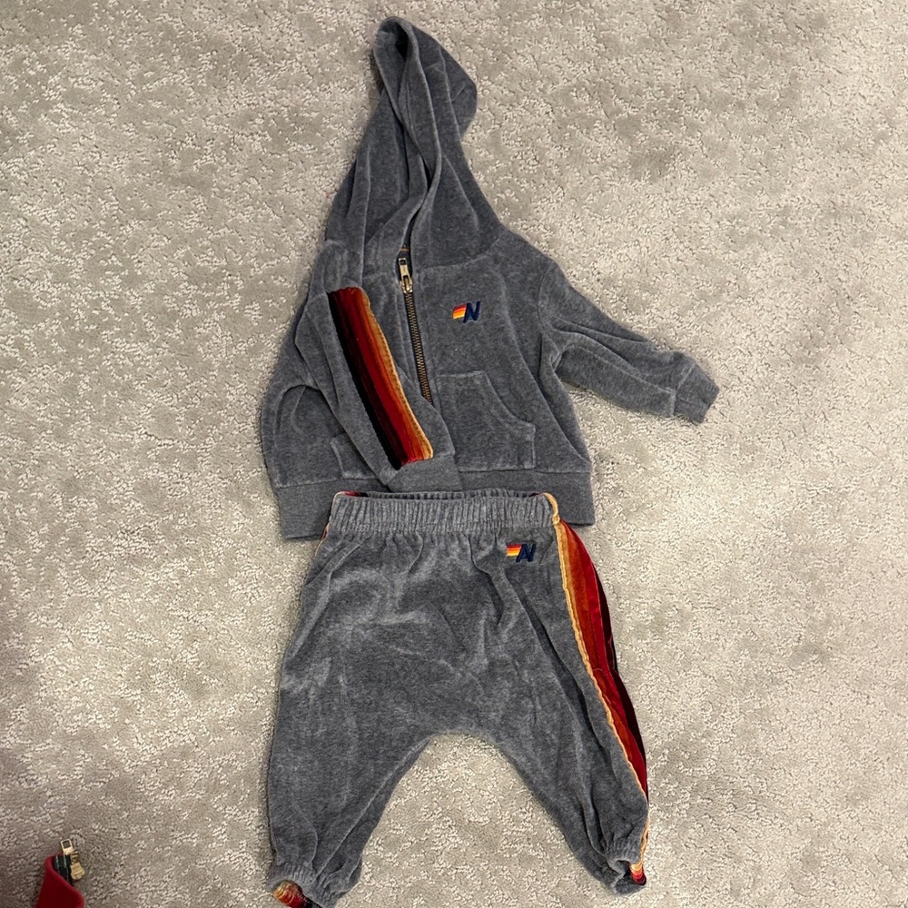Aviator Nation Gray Velour matching set hoodie zip up sweatshirt and sweats